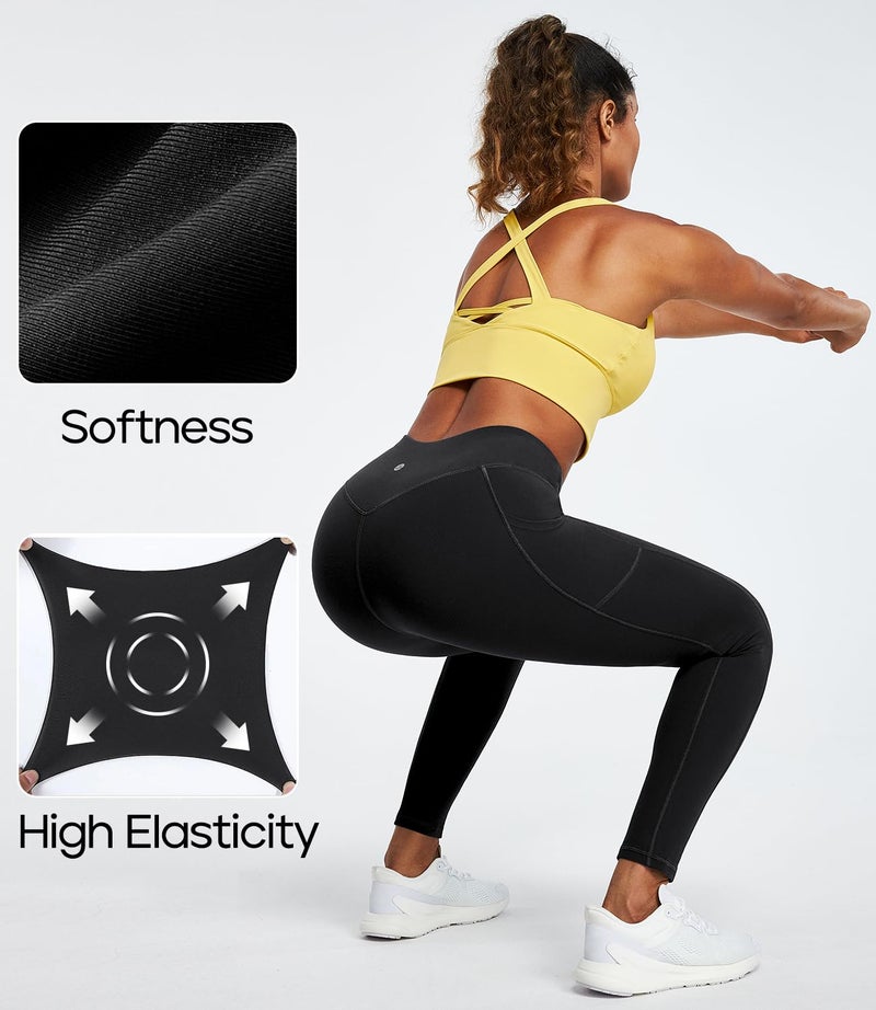 Heathyoga Leggings with Pockets for Women Tummy Control High Waisted Yoga Pants with Pockets for Women Compression Leggings Black - Image 4